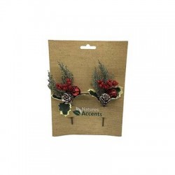 PICKS AGRIFOGLIO E BACCHE ROSSE 16cm 2pz