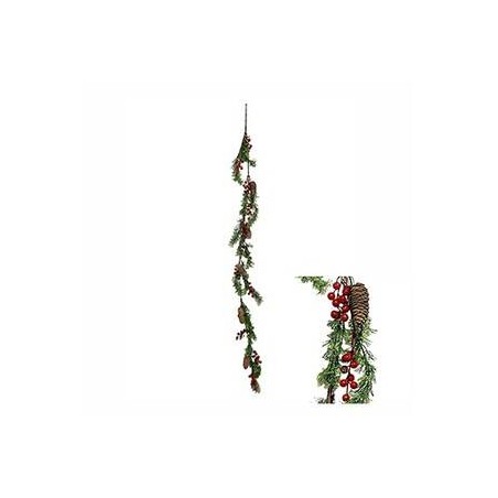 RAMO GHIRLANDA CON PIGNE E BACCHE ROSSE 150cm