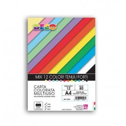 FOGLI CARTA A4 200gr COLORI FORTI ASSORTITI 12fg