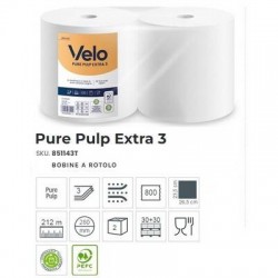 BOBINA 3 VELI  PURE PULP EXTRA 212mt 800 STRAPPI 2 ROTOLI VELO
