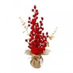 ALBERO DI BACCHE FLOCCATO BORDO' ED EUCALIPTO DORATO 15x15x42cm