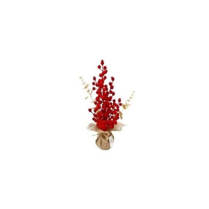 ALBERO DI BACCHE FLOCCATO BORDO' ED EUCALIPTO DORATO 15x15x42cm