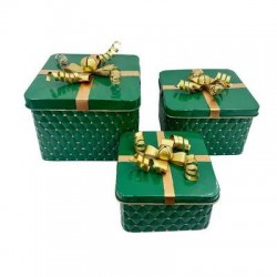 SCATOLA QUADRATA IN METALLO 22x22x15cm VERDE C/FIOCCO ORO