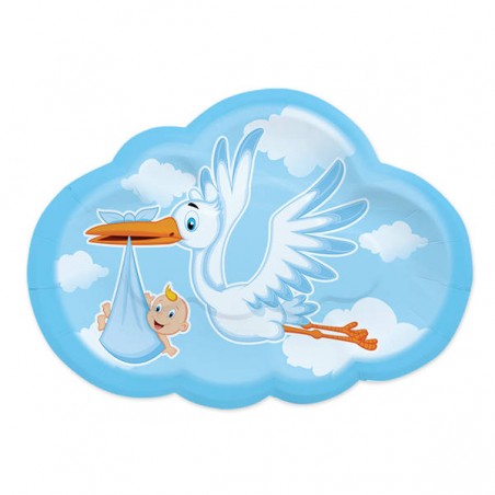 PIATTI cm26 CICOGNA NUVOLA CELESTE 8pz