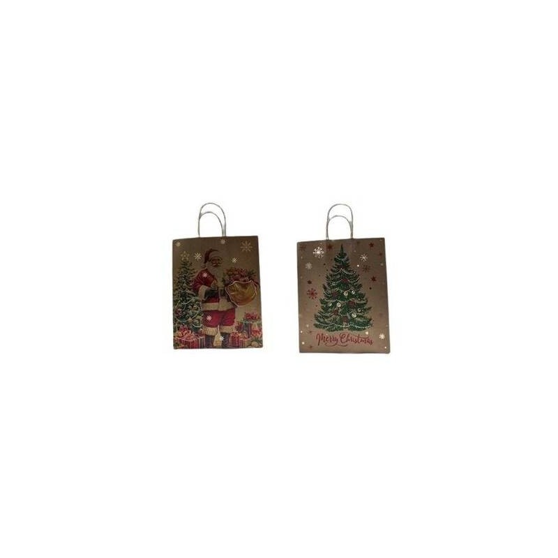 BORSA CARTA AVANA CON DECORO NATALE VINTAGE 26x13,5x32,5cm