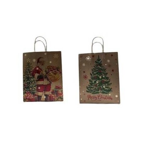 BORSA CARTA AVANA CON DECORO NATALE VINTAGE 26x13,5x32,5cm