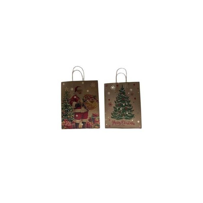 BORSA CARTA AVANA CON DECORO NATALE VINTAGE 32x10,5x44,5cm