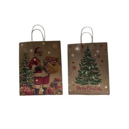BORSA CARTA AVANA CON DECORO NATALE VINTAGE 32x10,5x44,5cm