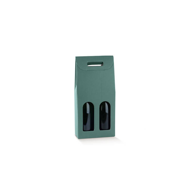 SCATOLA 2 BOTTIGLIE C/MAN. E FIN. 18x9x38,5cm FIBRA VERDE