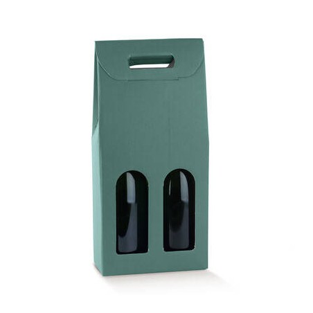 SCATOLA 2 BOTTIGLIE C/MAN. E FIN. 18x9x38,5cm FIBRA VERDE
