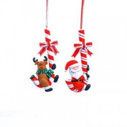 PENDENTE CANDY CANE C/FIGURA NATALIZIA H.13cm ASS.TI 1pz