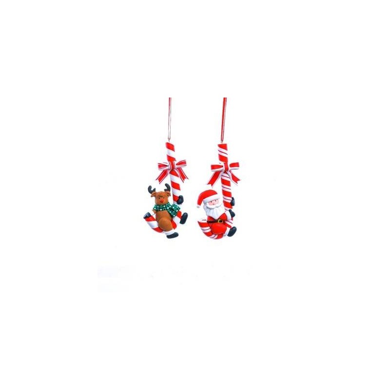 PENDENTE CANDY CANE C/FIGURA NATALIZIA H.13cm ASS.TI 1pz