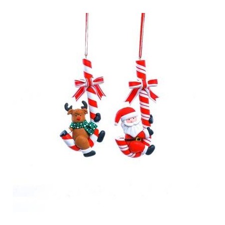 PENDENTE CANDY CANE C/FIGURA NATALIZIA H.13cm ASS.TI 1pz