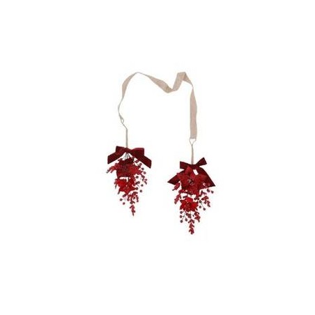 DIETROPORTA DOPPIO LATO C/BACCHE E STELLA NATALE 15x12cm BORDEAUX