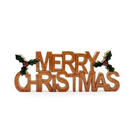 SCRITTA IN LEGNO MERRY CHRISTMAS 14x2,5x35cm
