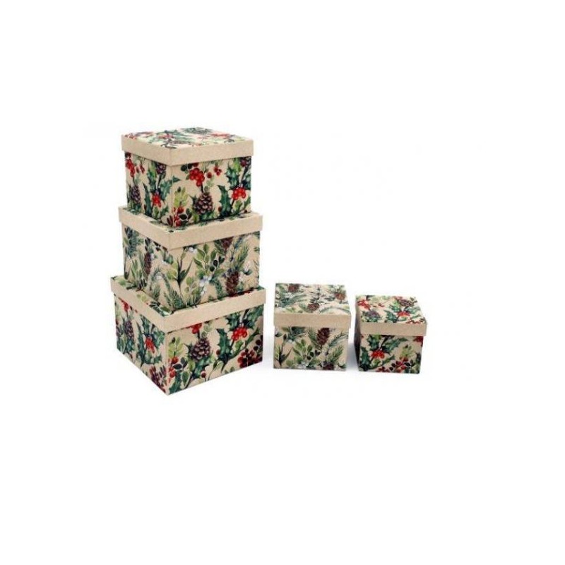 SCATOLA REGALO QUADRATA XMAS BERRIES 20x20x16cm