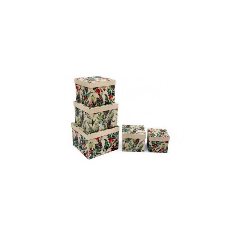 SCATOLA REGALO QUADRATA XMAS BERRIES 22,5x22,5x16,5cm