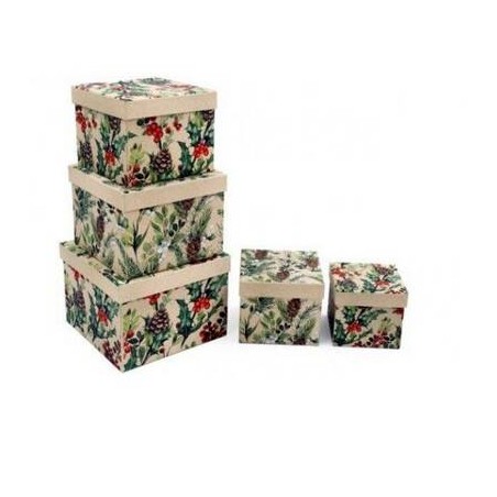 SCATOLA REGALO QUADRATA XMAS BERRIES 22,5x22,5x16,5cm