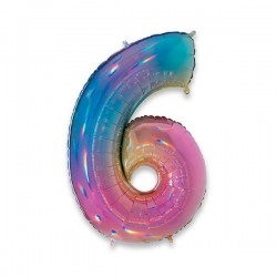 PALLONE NUMERO 6 MYLAR 102cm 40 RAINBOW