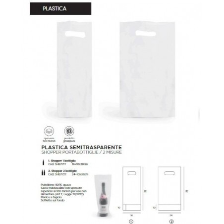 SHOPPER PORTABOTTIGLIA PVC SATINATO 16+10x38cm 50pz