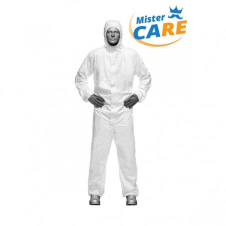 Mr.Care - TUTA RISCHIO MICROBIOLOGICO CAT.3 in PP Laminato 65gr/m² CON CAPPUCCIO BIANCA TG.L 1pz