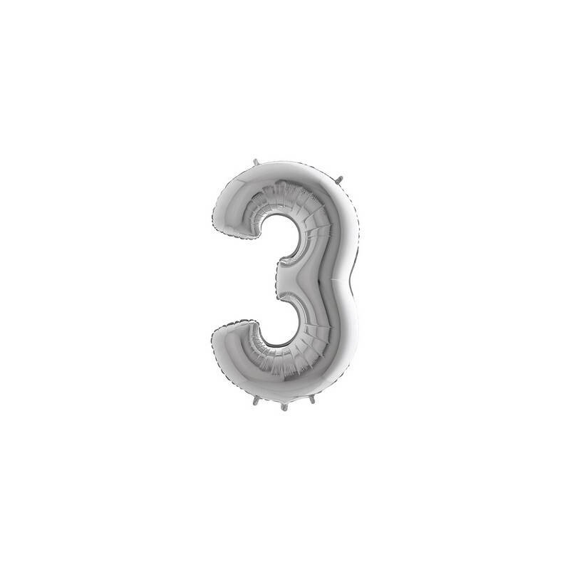 PALLONE NUMERO 3 MYLAR 102cm 40 ARGENTO