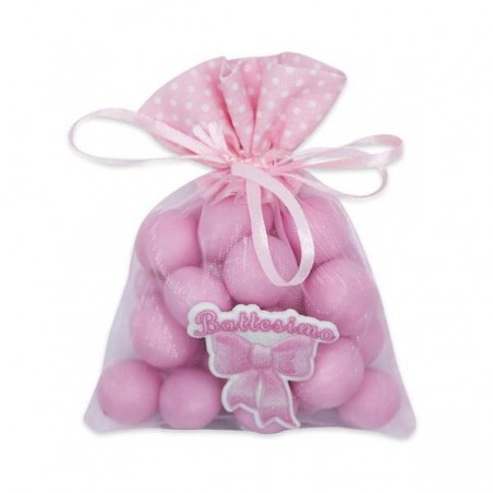 SACCHETTINI IN TULLE BATTESIMO ROSA cm 8x8 12pz