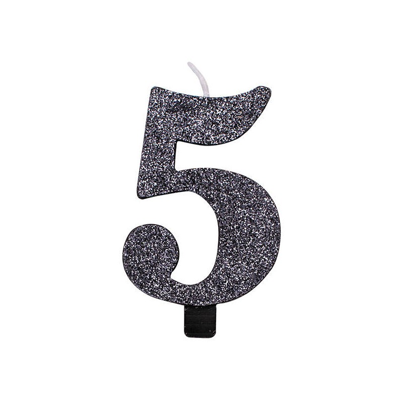 CANDELINA NUMERO 5 GLITTER NERO 9,5cm