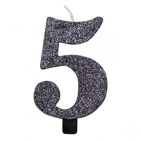 CANDELINA NUMERO 5 GLITTER NERO 9,5cm