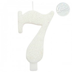 CANDELINA NUMERO 7 GLITTER BIANCA 9,5cm