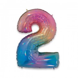 PALLONE NUMERO 2 MYLAR 102cm 40 RAINBOW