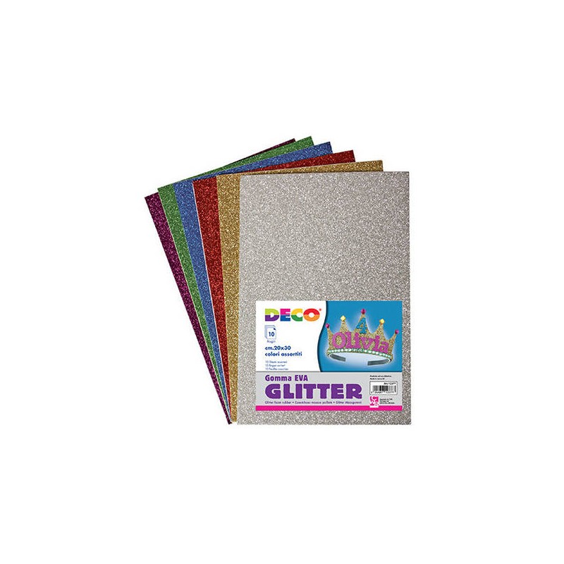 GOMMA EVA CREPP GLITTER 20x30cm ASS.TI 10pz