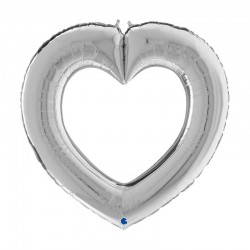 PALLONE MYLAR S/SHAPE SAGOMA CUORE ARGENTO SATIN 104cm