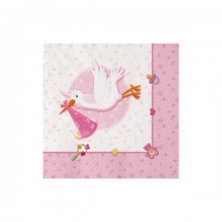TOVAGLIOLI 25x25cm BENVENUTA CICOGNA ROSA