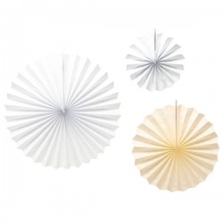 DECORAZIONE VENTAGLI IN CARTA AVORIO SFUMATI 20/30/40cm 3pz