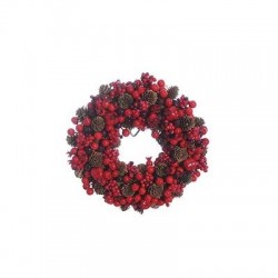 CORONA DI PIGNE E BACCHE ROSSE ø28cm