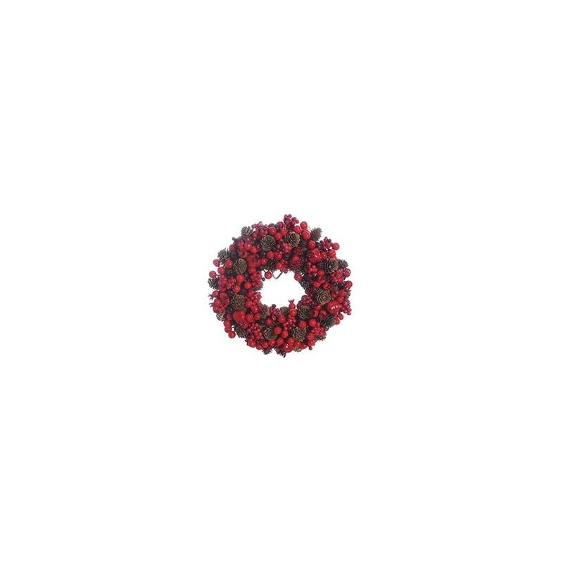 CORONA DI PIGNE E BACCHE ROSSE ø28cm