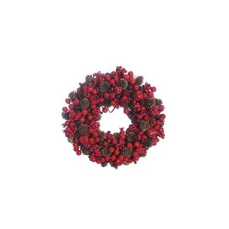 CORONA DI PIGNE E BACCHE ROSSE ø28cm