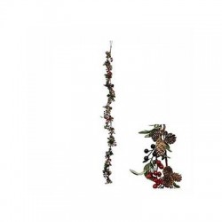 RAMO GHIRLANDA C/PIGNE. BACCHE ROSSE E NERE 150cm