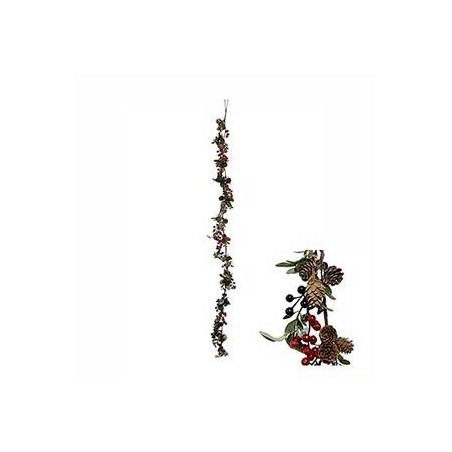 RAMO GHIRLANDA C/PIGNE. BACCHE ROSSE E NERE 150cm