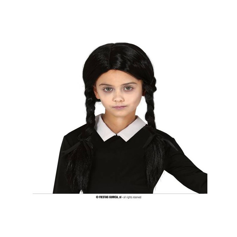 PARRUCCA NERA CON TRECCE MERCOLEDI'  BAMBINA