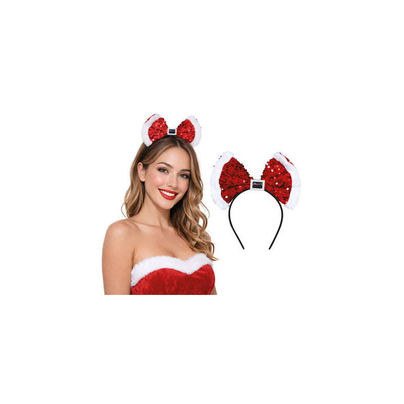 CERCHIETTO FIOCCO NATALIZIO CON STRASS ROSSO