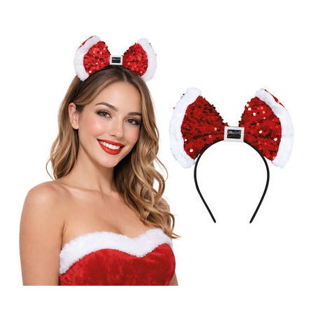CERCHIETTO FIOCCO NATALIZIO CON STRASS ROSSO