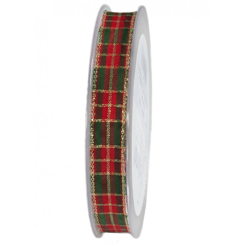 NASTRO TESSUTO LAME' SCOZZESE mm15x20mt ROSSO-VERDE-ORO