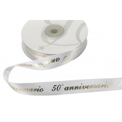 NASTRO RASO mm15x25mt 50° ANNIVERSARIO BIANCO-ORO