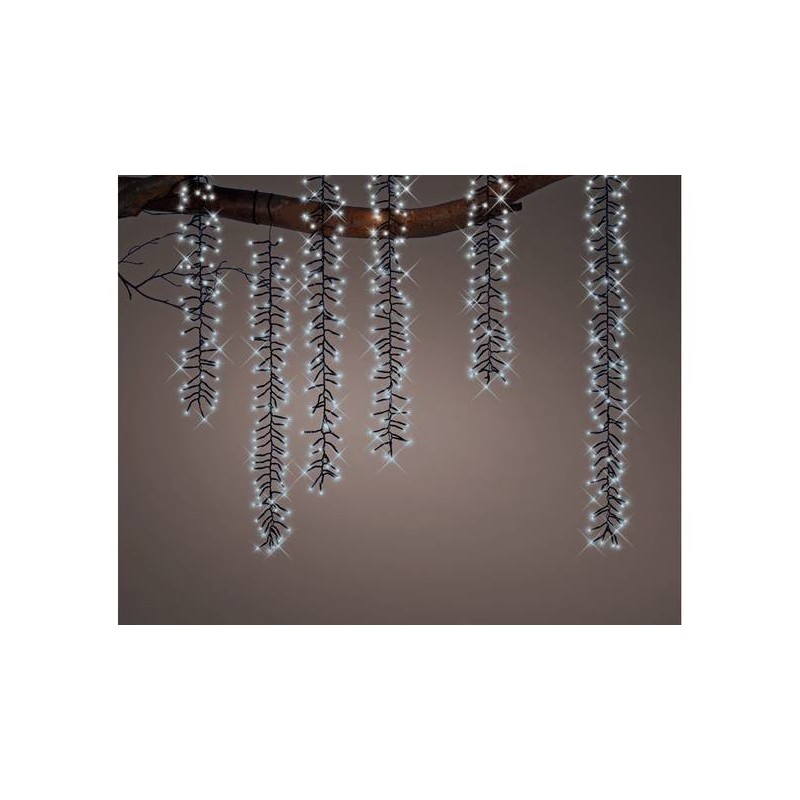 CASCATA LED FILO NERO 480 LUCI 200cm BIANCO FREDDO EST/INT