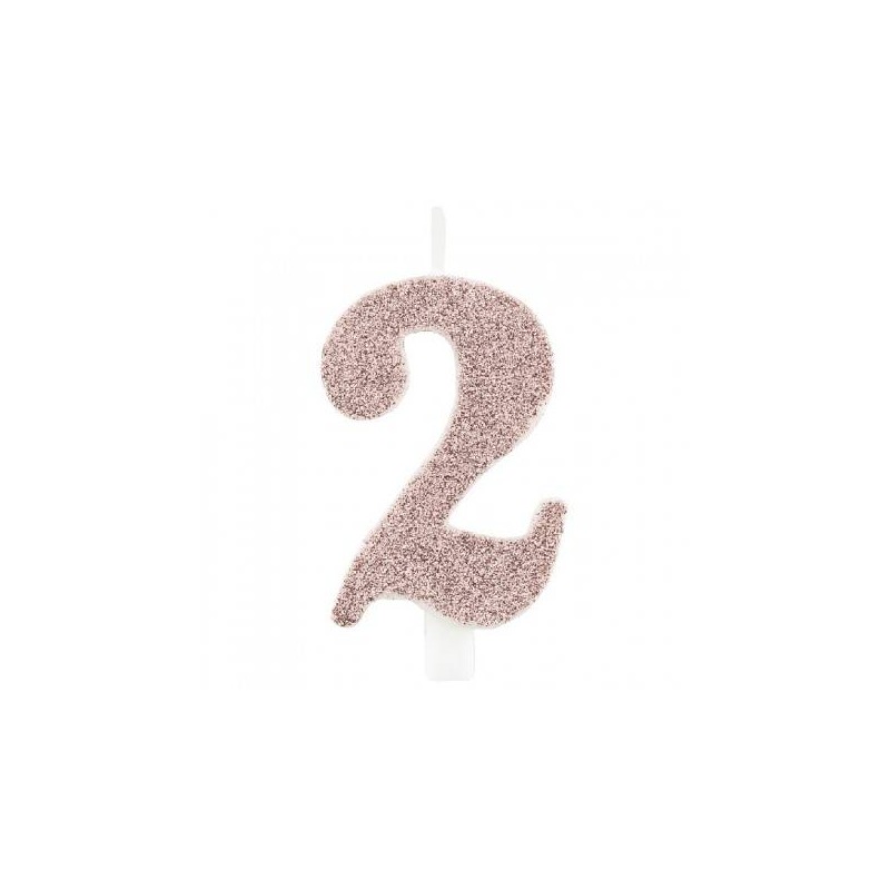 CANDELINA NUMERO 2 GLITTER ROSE GOLD 9,5cm