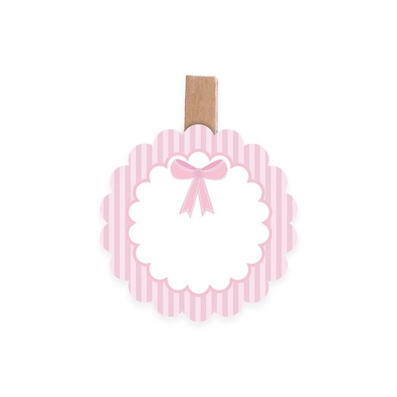 SEGNAPOSTO BATTESIMO ROSA C/MOLLETTA 4,5x6cm 6pz