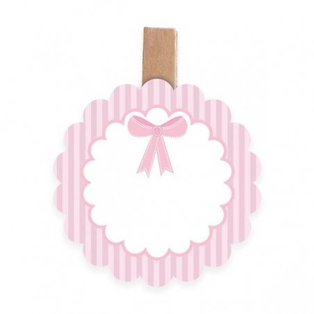 SEGNAPOSTO BATTESIMO ROSA C/MOLLETTA 4,5x6cm 6pz