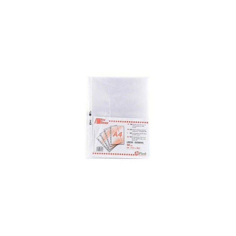 BUSTE TRASPARENTI FORATE A4 MY DESK PPL LISCIO 23x30,5cm 100my 50pz